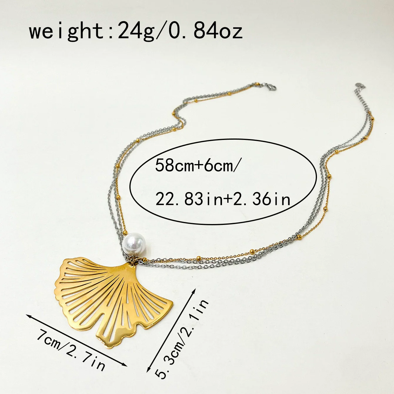Women's Stainless Steel Gold Plated Jewelry Pearl Ginkgo Leaf Water Drop Flower Pendant Layered Necklace - Image 7