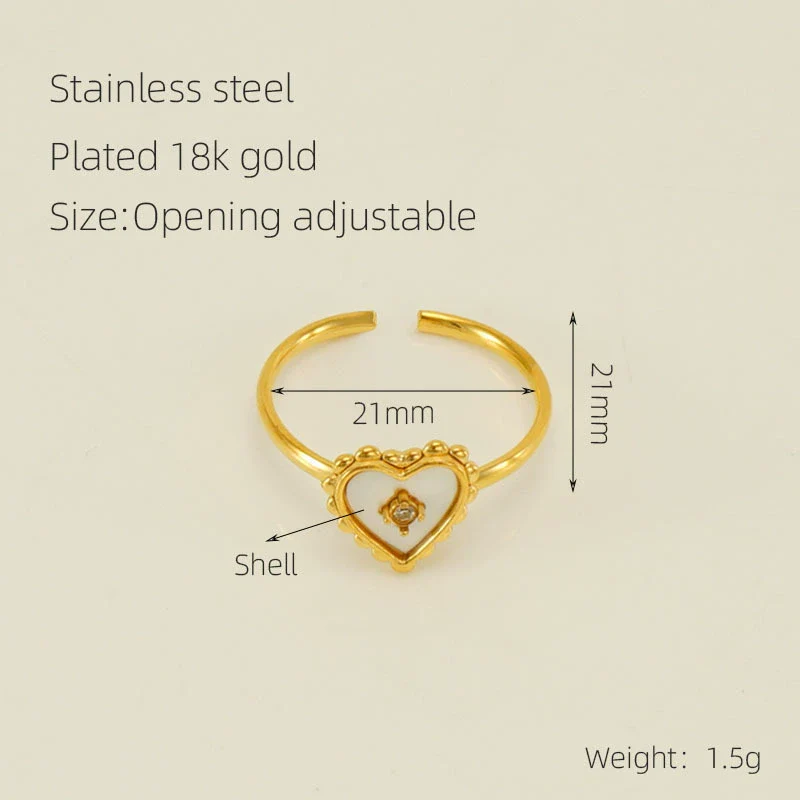 Women's 316L Stainless Steel Heartshaped Open Ring With Fourleaf Clover Pattern And Electroplating - Image 5