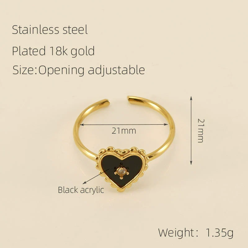 Women's 316L Stainless Steel Heartshaped Open Ring With Fourleaf Clover Pattern And Electroplating - Image 6