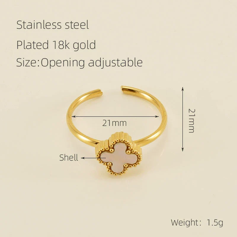 Women's 316L Stainless Steel Heartshaped Open Ring With Fourleaf Clover Pattern And Electroplating - Image 7