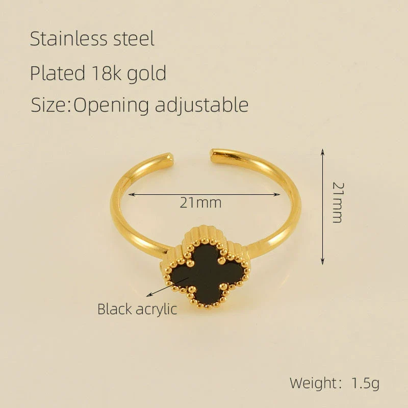 Women's 316L Stainless Steel Heartshaped Open Ring With Fourleaf Clover Pattern And Electroplating - Image 8