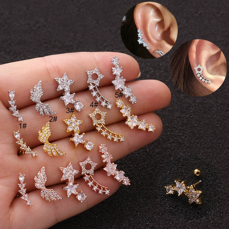 Women's Stainless Steel Star Pattern Inlaid Zircon Piercing Earrings