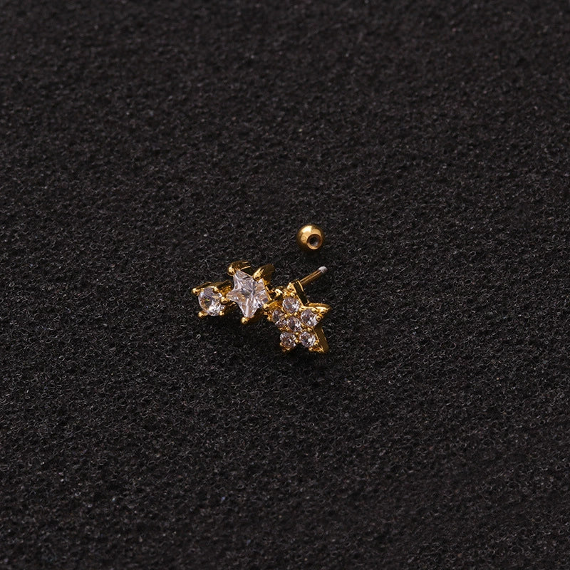 Women's Stainless Steel Star Pattern Inlaid Zircon Piercing Earrings - Image 2