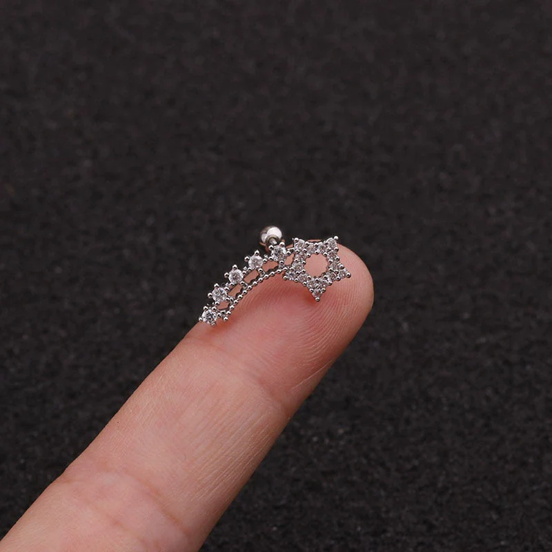 Women's Stainless Steel Star Pattern Inlaid Zircon Piercing Earrings - Image 3