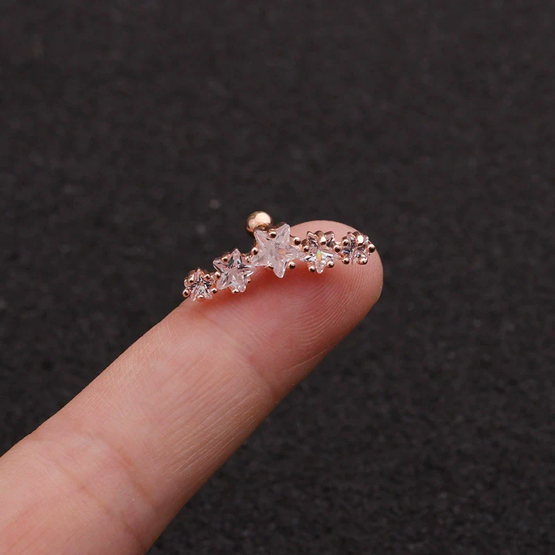 Women's Stainless Steel Star Pattern Inlaid Zircon Piercing Earrings - Image 4