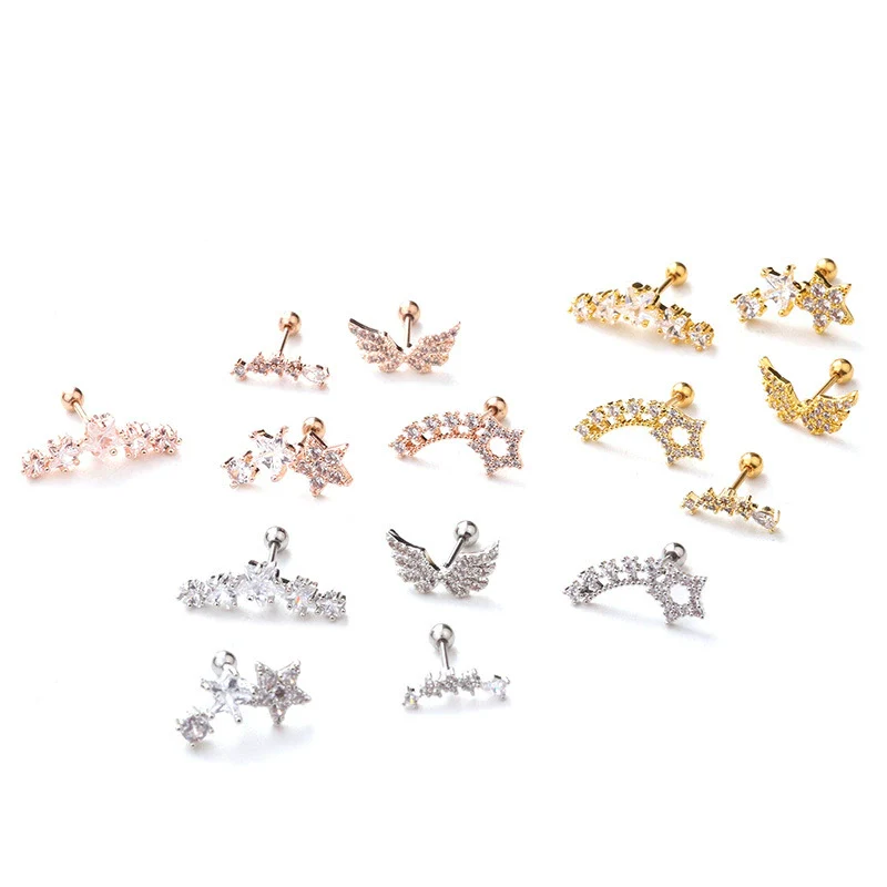 Women's Stainless Steel Star Pattern Inlaid Zircon Piercing Earrings - Image 5
