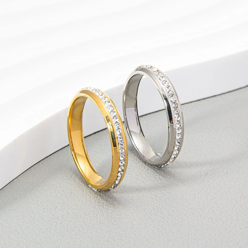 Women's Stainless Steel Ushaped Rhinestone Ring Jewelry - Image 3