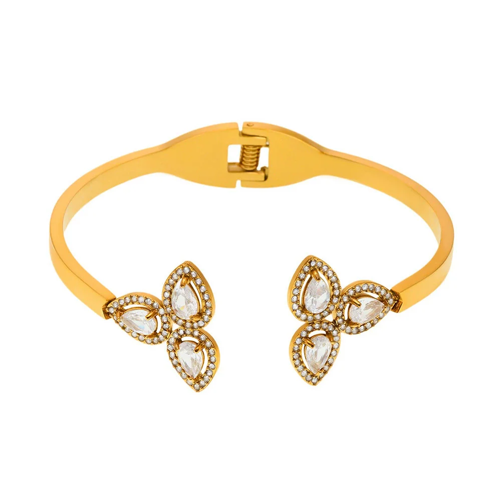 Women's Stainless Steel Zircon Ferris Wheel Water Drop Petals Open Bracelet Pvd Vacuum Gold Plated Electroplated Fashion Plants Flowers Style - Image 5