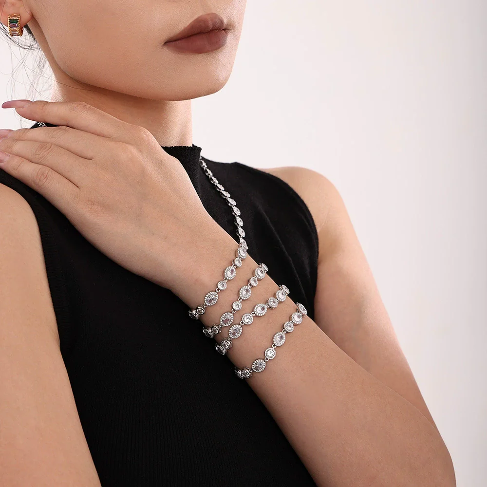 Women's Stainless Steel Zircon Inlaid Geometric Handmade Pvd Plated Electroplated Bracelet Jewelry - Image 3