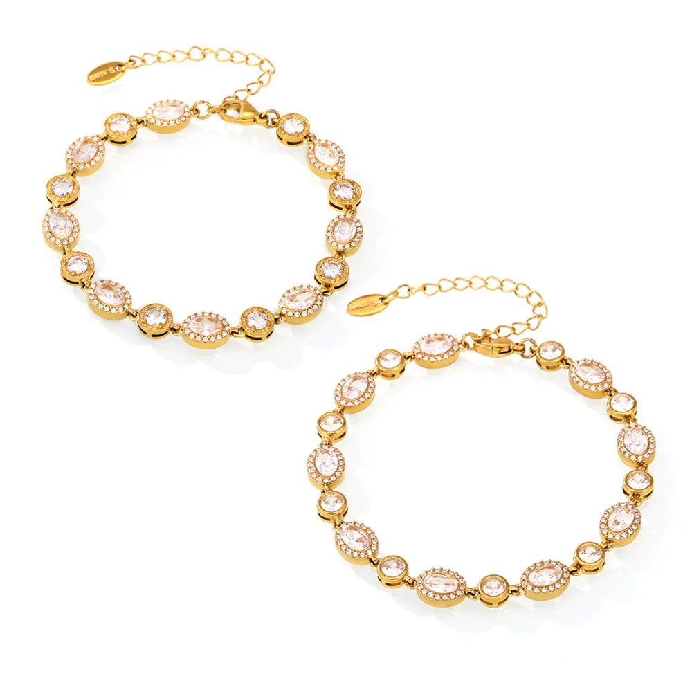 Women's Stainless Steel Zircon Inlaid Geometric Handmade Pvd Plated Electroplated Bracelet Jewelry - Image 5