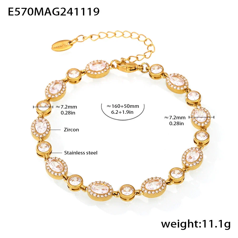 Women's Stainless Steel Zircon Inlaid Geometric Handmade Pvd Plated Electroplated Bracelet Jewelry - Image 6
