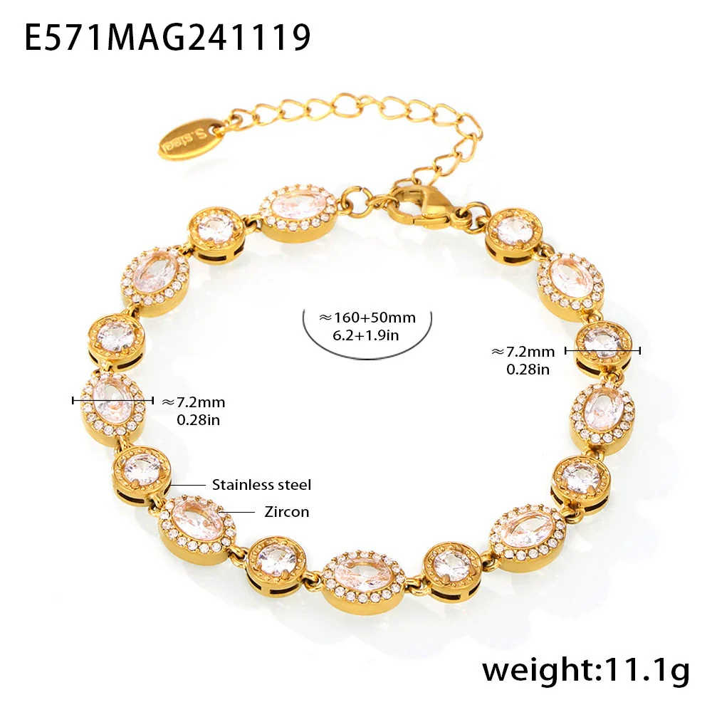 Women's Stainless Steel Zircon Inlaid Geometric Handmade Pvd Plated Electroplated Bracelet Jewelry - Image 8