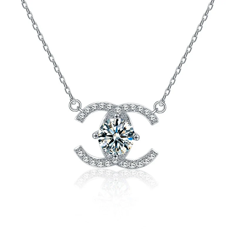 Women's Sterling Silver Cross Chain Necklace With Geometric Moissanite Pendant And Diamond Design - Image 5
