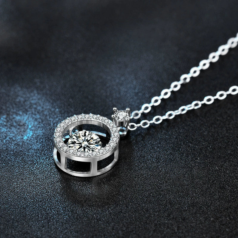 Women's Sterling Silver Geometric Beating Heart Pendant Necklace With Moissanite - Image 2