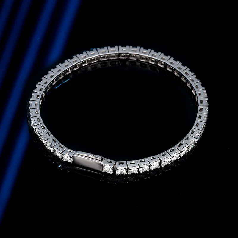 Women's Sterling Silver Moissanite Tennis Chain Bracelet With Spring Buckle Design And Geometric Style - Image 2