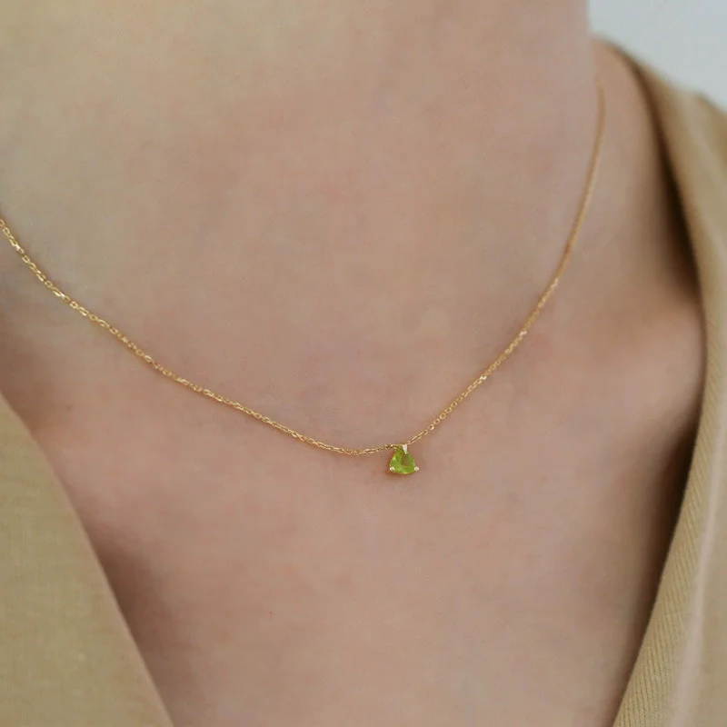 Women's Sterling Silver Peridot Necklace With Geometric Triangle Pendant And Ochain - Image 2