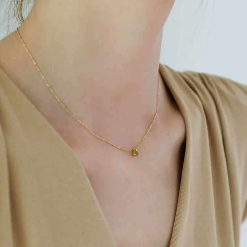 Women's Sterling Silver Peridot Necklace With Geometric Triangle Pendant And Ochain - Image 3