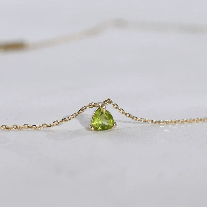 Women's Sterling Silver Peridot Necklace With Geometric Triangle Pendant And Ochain - Image 5