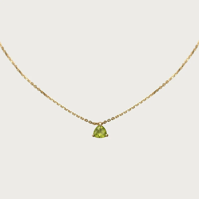 Women's Sterling Silver Peridot Necklace With Geometric Triangle Pendant And Ochain - Image 6