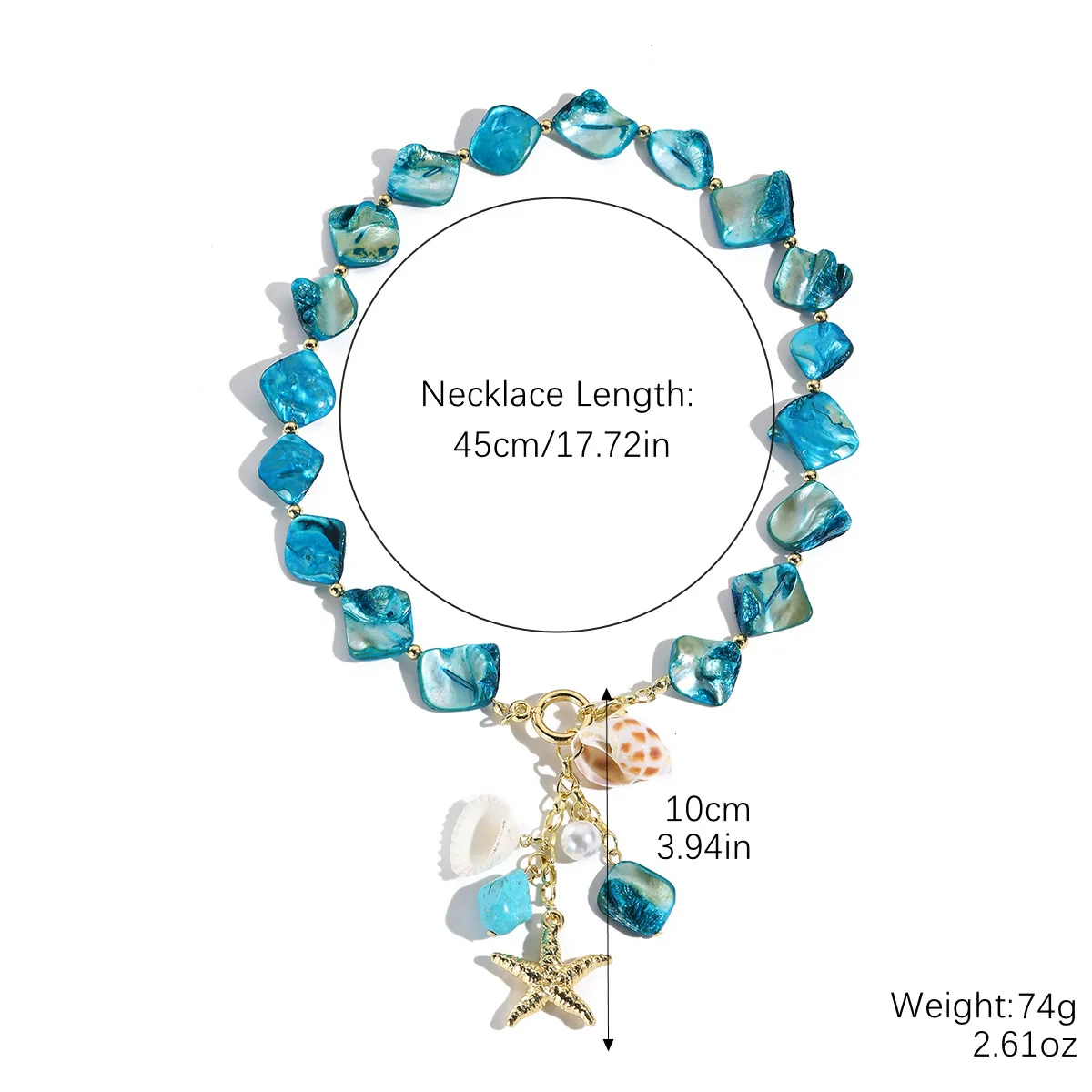 Women's Summer Alloy Geometric Irregular Blue Shell Clavicle Chain Necklace Electroplated Jewelry - Image 5