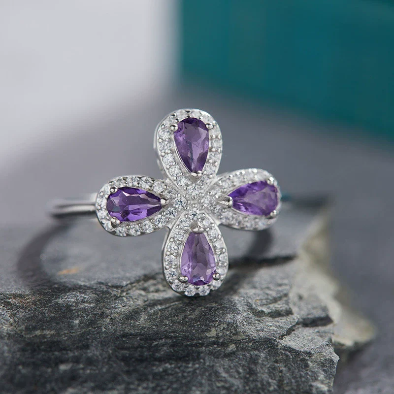 Women's Sweet Style S925 Sterling Silver Inlaid Crystal Four Leaf Flower Stud Earrings - Image 11