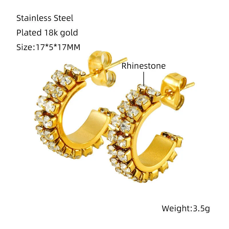 Women's Titanium Steel And 18K Gold Plated Cshaped Geometric Fashion Earrings With Electroplating Treatment - Image 10