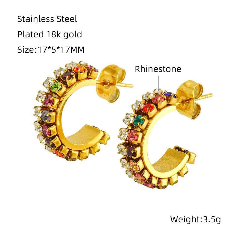 Women's Titanium Steel And 18K Gold Plated Cshaped Geometric Fashion Earrings With Electroplating Treatment - Image 11