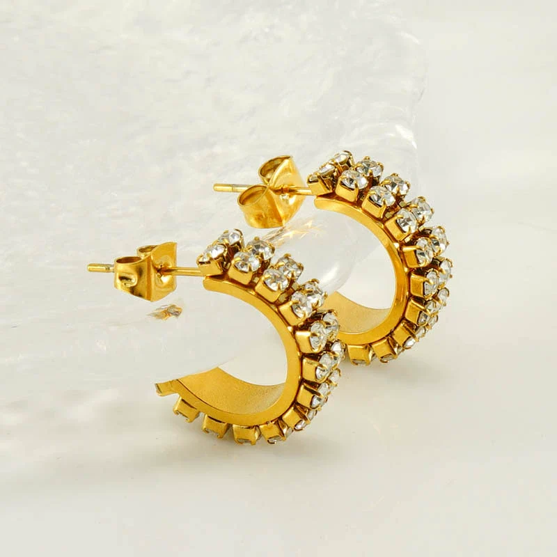 Women's Titanium Steel And 18K Gold Plated Cshaped Geometric Fashion Earrings With Electroplating Treatment - Image 4