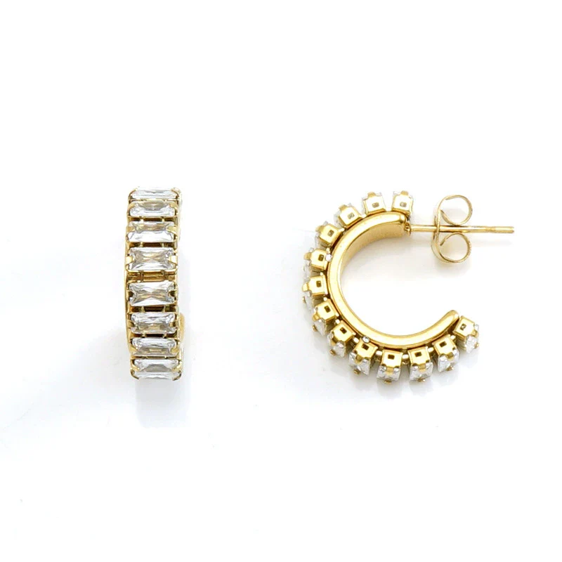 Women's Titanium Steel And 18K Gold Plated Cshaped Geometric Fashion Earrings With Electroplating Treatment - Image 7