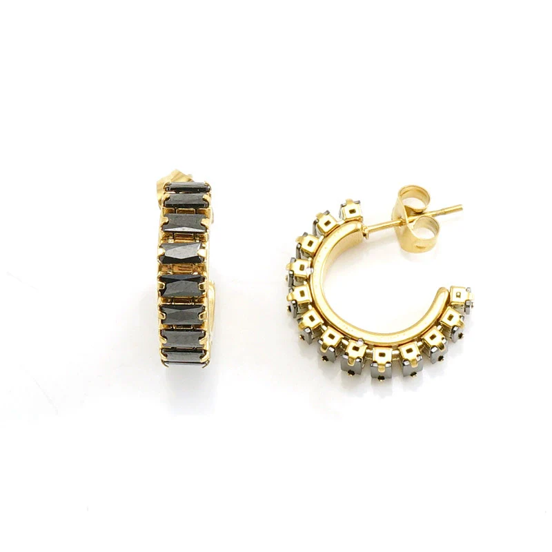 Women's Titanium Steel And 18K Gold Plated Cshaped Geometric Fashion Earrings With Electroplating Treatment - Image 8