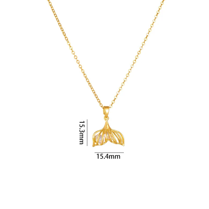 Women's Titanium Steel And Copper Fishtail Zircon Pendant Necklace With Mixed Gem Inlay And Electroplating Ochain Style Simple Design - Image 7
