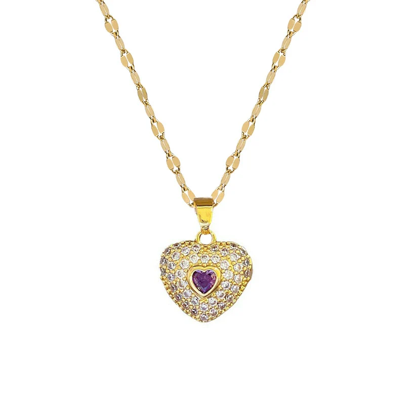 Women's Titanium Steel And Copper Love Heart Geometric Electroplated Necklace - Image 5