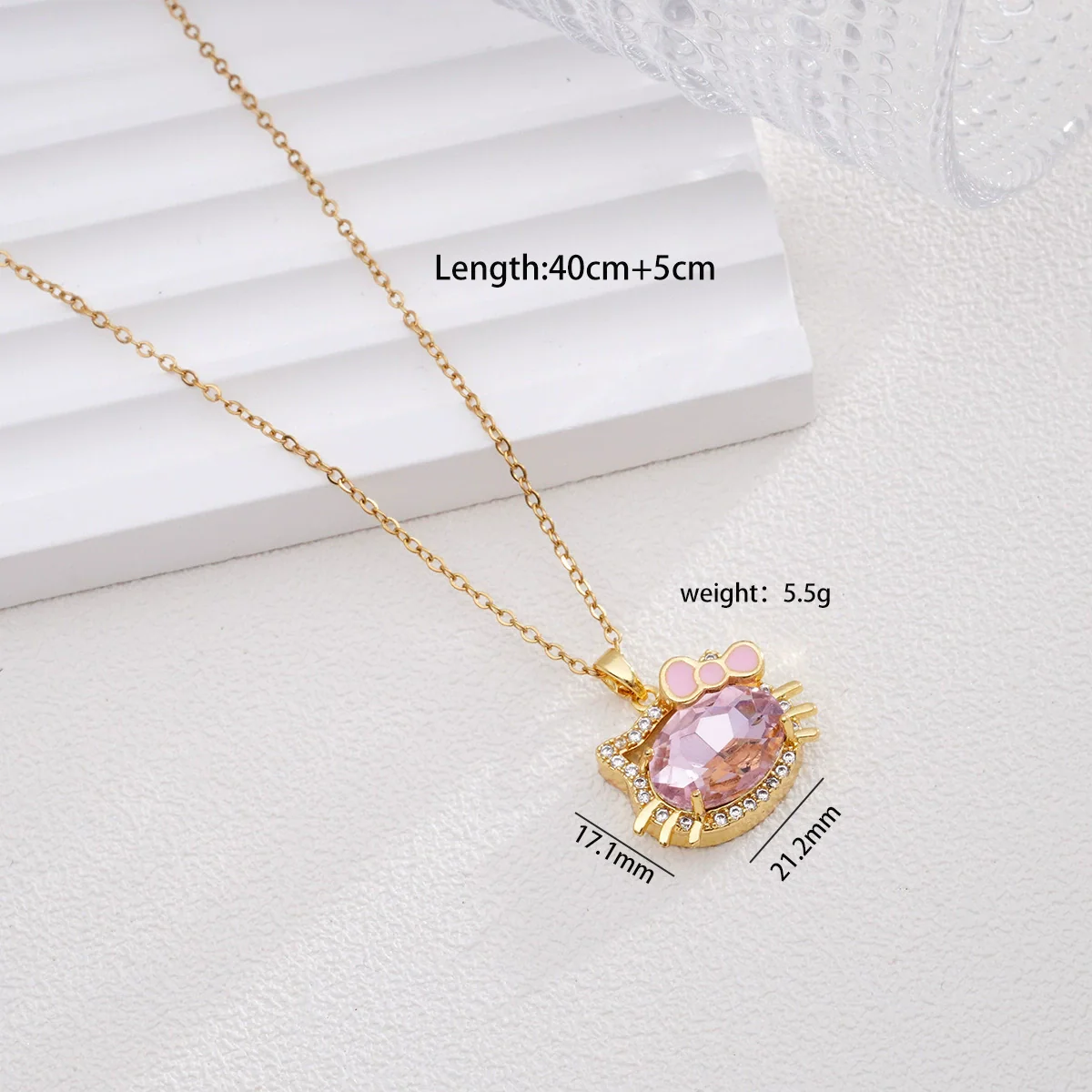 Women's Titanium Steel And Copper Necklace With 18K Gold Plated Ktm Cat Cartoon Pendant And Mixed Gemstone Inlay Electroplated O Chain Style - Image 10