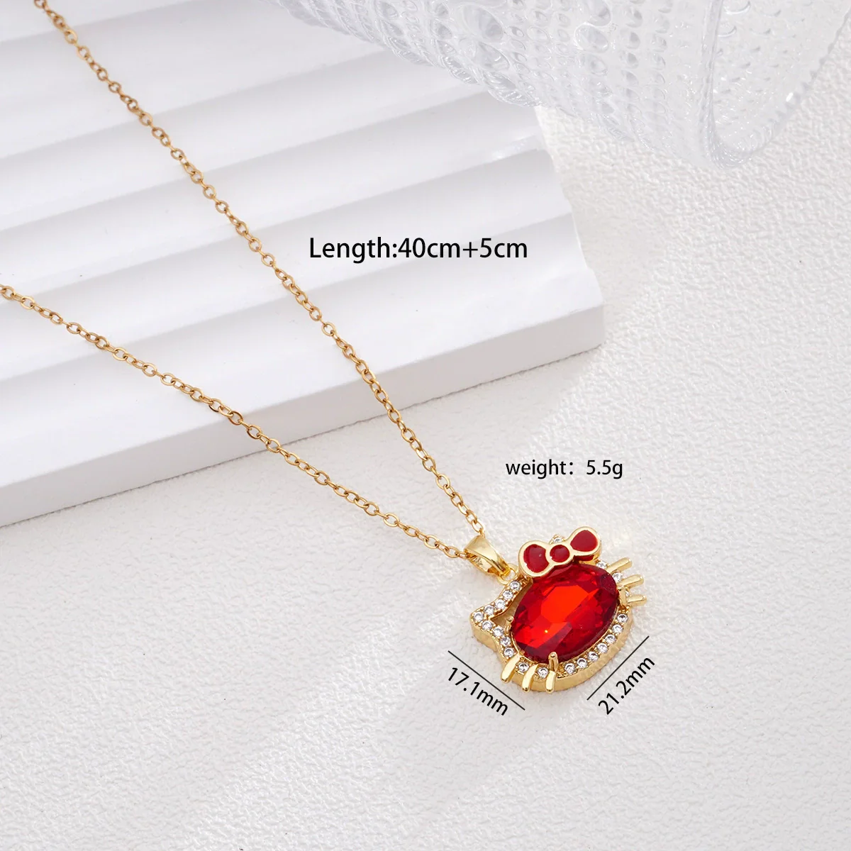 Women's Titanium Steel And Copper Necklace With 18K Gold Plated Ktm Cat Cartoon Pendant And Mixed Gemstone Inlay Electroplated O Chain Style - Image 11