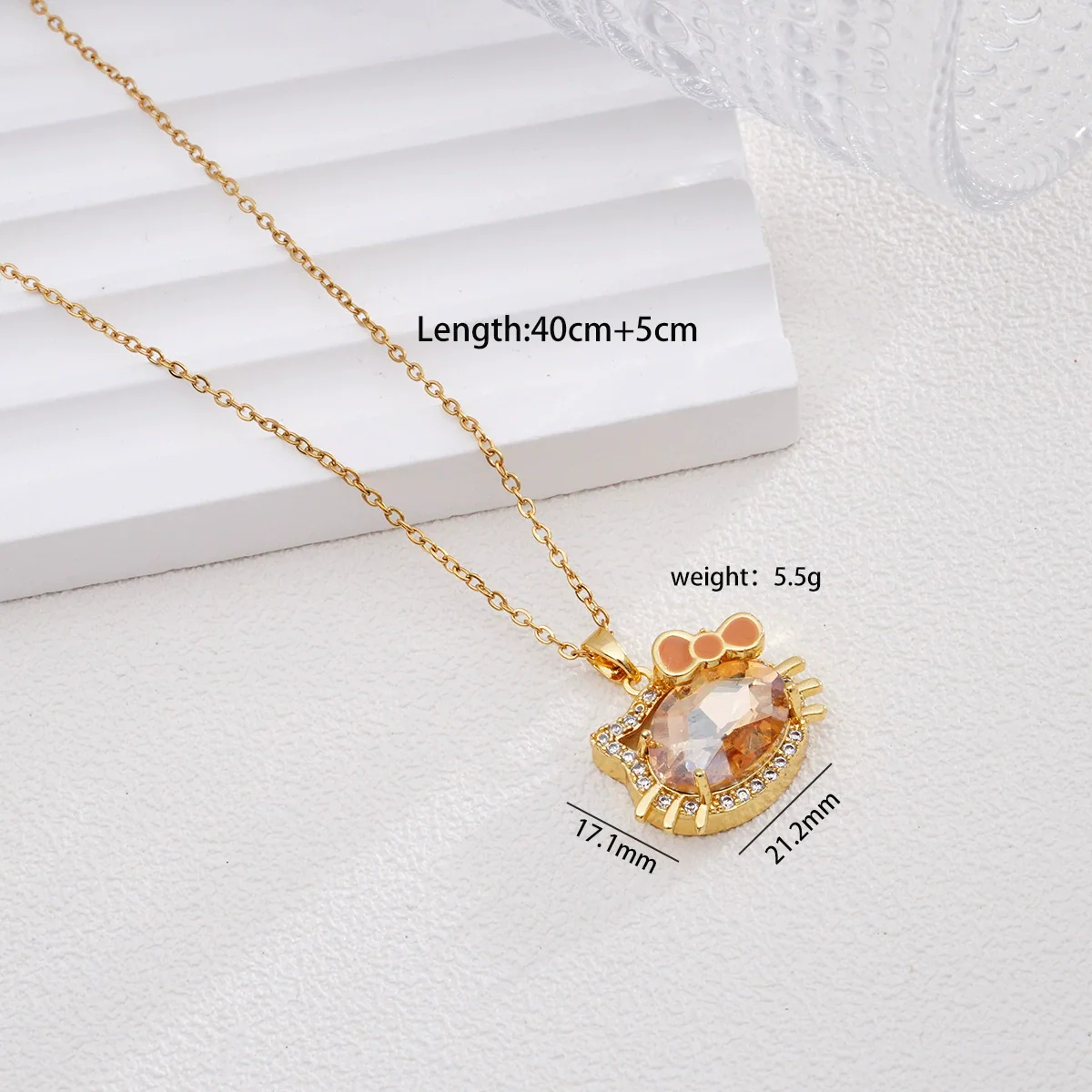 Women's Titanium Steel And Copper Necklace With 18K Gold Plated Ktm Cat Cartoon Pendant And Mixed Gemstone Inlay Electroplated O Chain Style - Image 6
