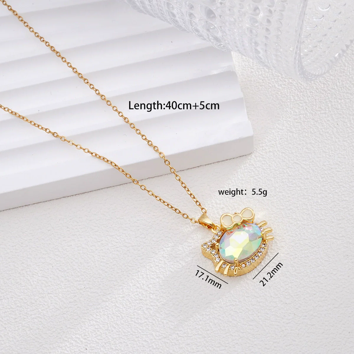 Women's Titanium Steel And Copper Necklace With 18K Gold Plated Ktm Cat Cartoon Pendant And Mixed Gemstone Inlay Electroplated O Chain Style - Image 8