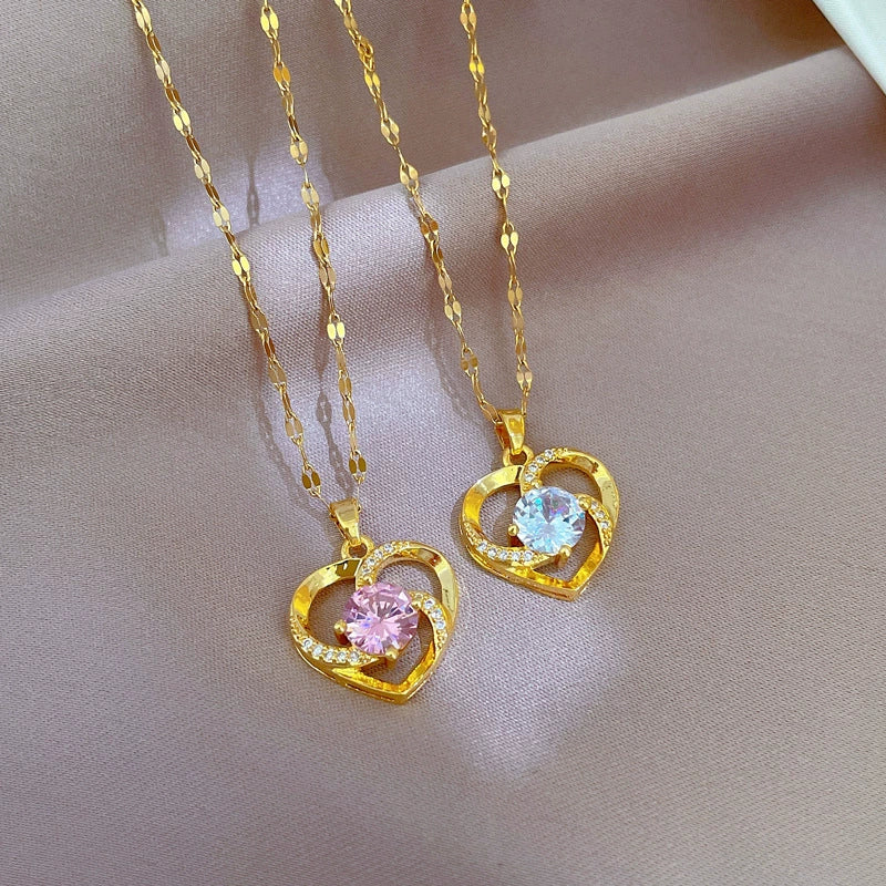 Women's Titanium Steel And Stainless Steel Love Heart Geometric Cartoon Style Micro Diamond Necklace - Image 2