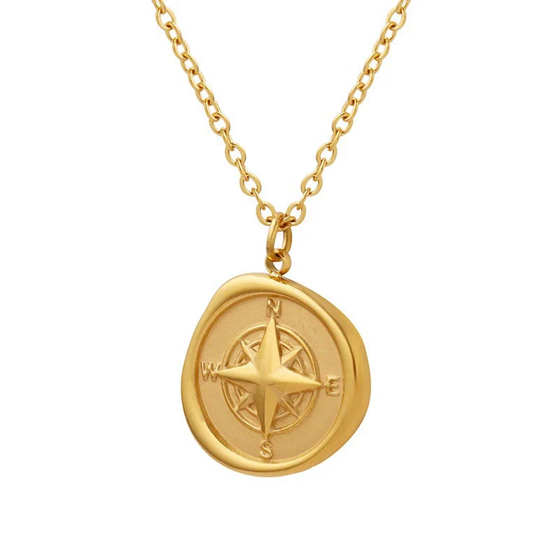 Women's Titanium Steel Electroplated Geometric Round Compass Necklace - Image 5