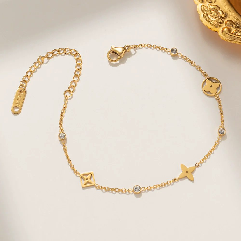 Women's Titanium Steel Fourleaf Clover Bracelet With Electroplating And Letters Numbers Text Design - Image 2