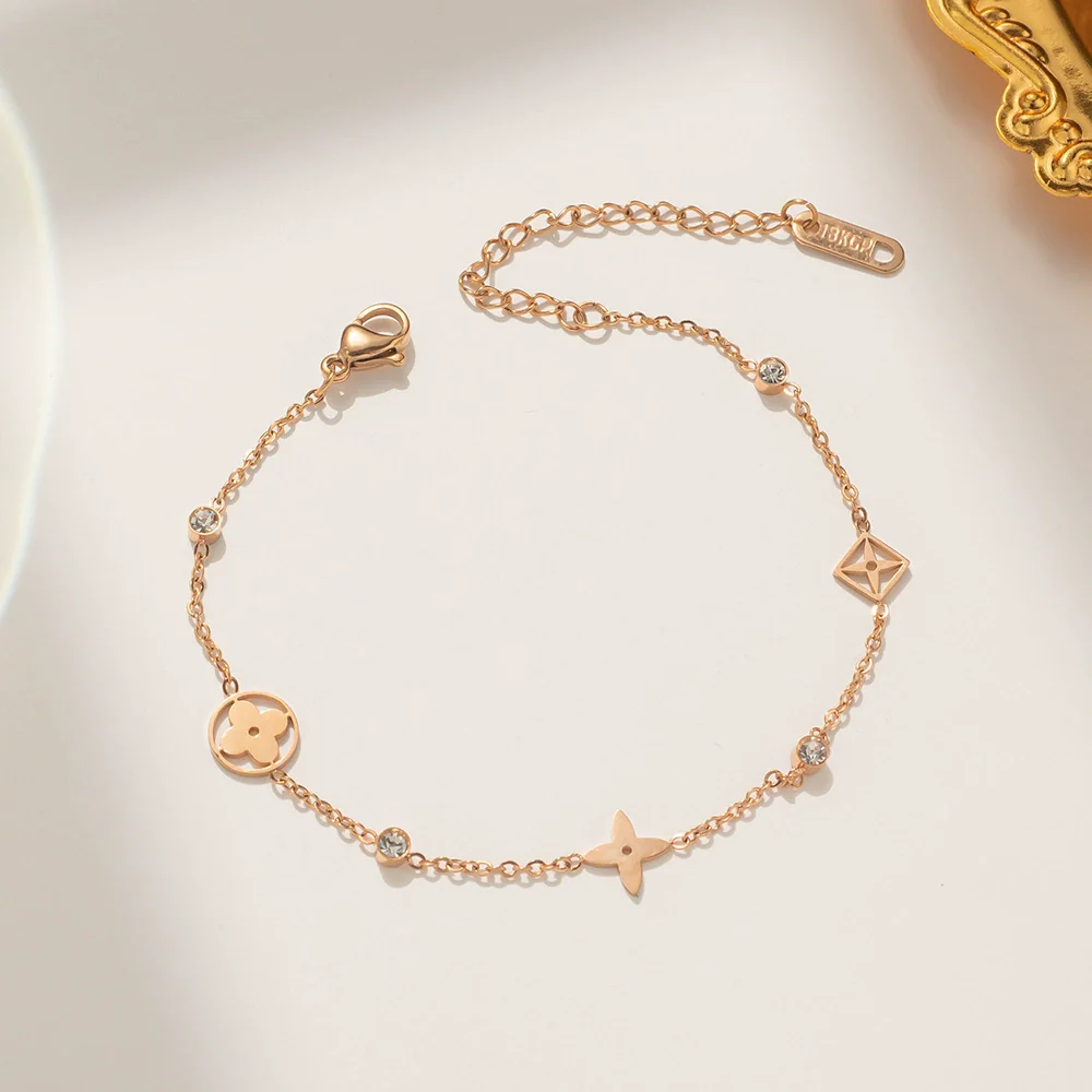 Women's Titanium Steel Fourleaf Clover Bracelet With Electroplating And Letters Numbers Text Design - Image 3