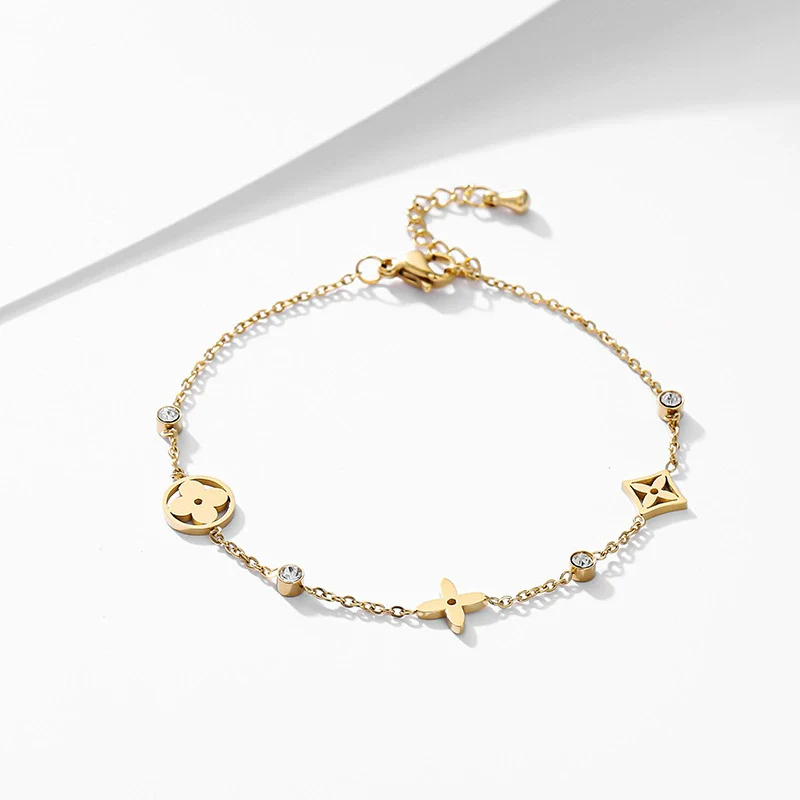 Women's Titanium Steel Fourleaf Clover Bracelet With Electroplating And Letters Numbers Text Design - Image 5