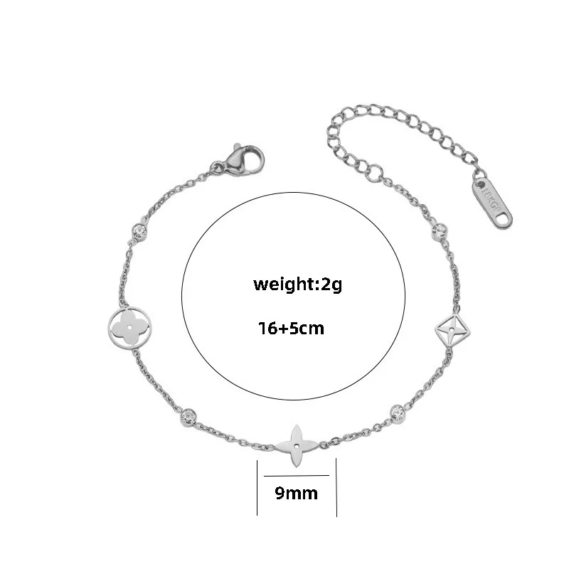 Women's Titanium Steel Fourleaf Clover Bracelet With Electroplating And Letters Numbers Text Design - Image 6