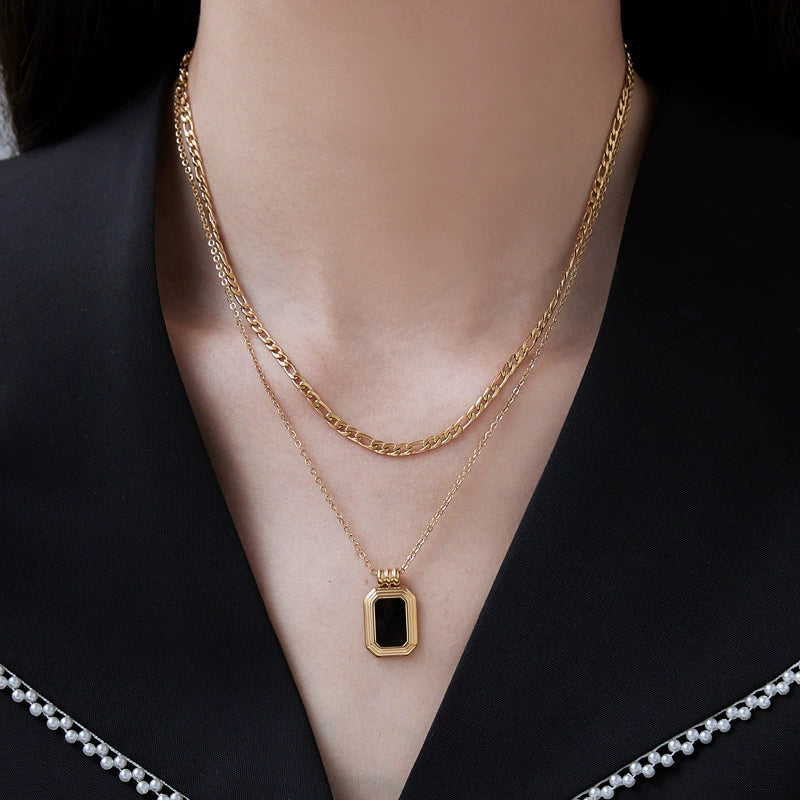 Women's Titanium Steel Geometric Double Layer Stacked Necklace Chain With Figaro Chain And Electroplating Treatment - Image 3