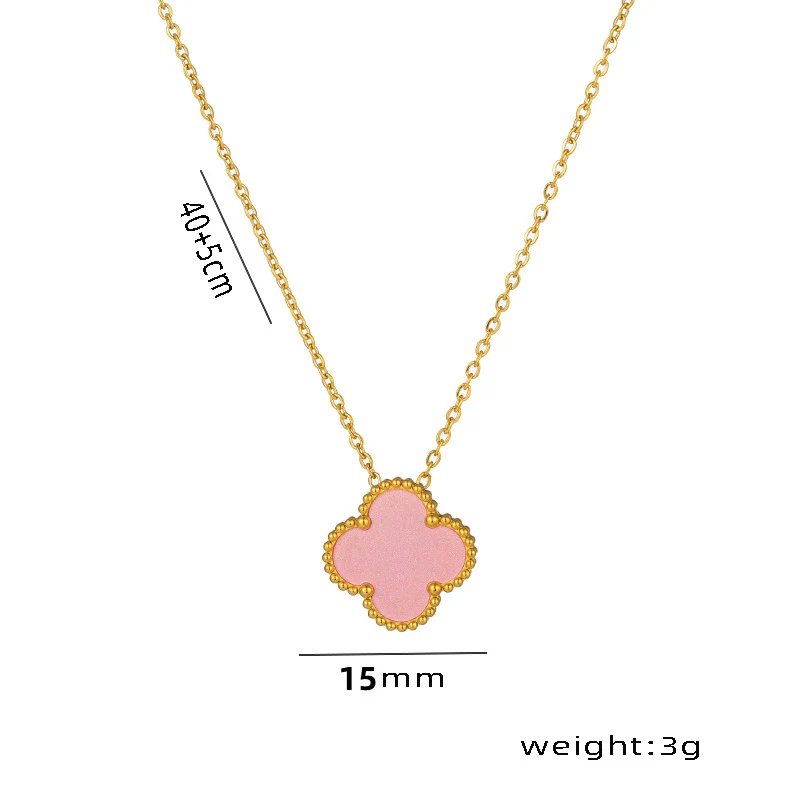 Women's Titanium Steel Geometric Doublesided Fourleaf Clover Necklace With O Word Chain Electroplated - Image 11