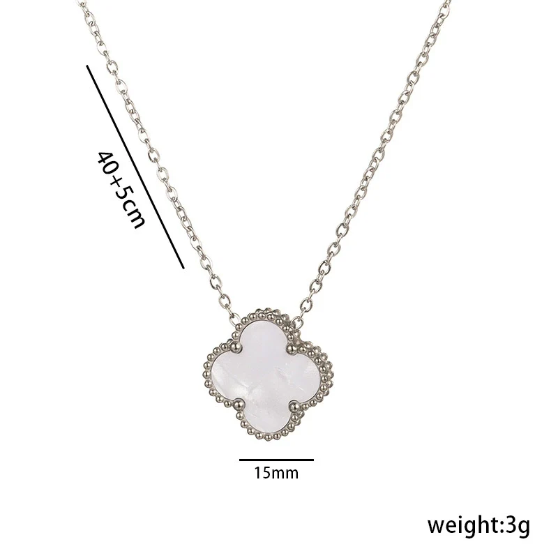 Women's Titanium Steel Geometric Doublesided Fourleaf Clover Necklace With O Word Chain Electroplated - Image 12