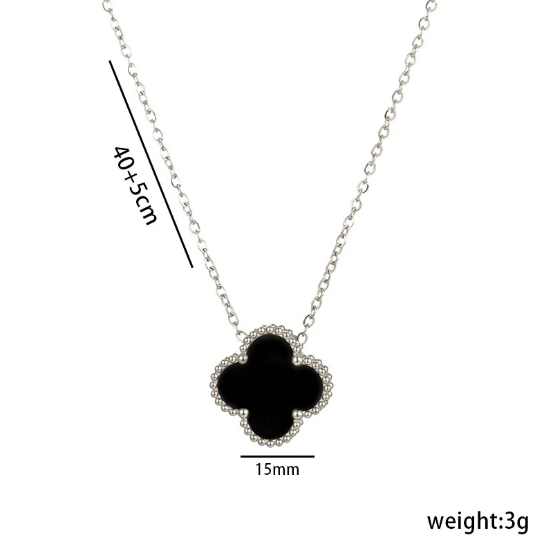 Women's Titanium Steel Geometric Doublesided Fourleaf Clover Necklace With O Word Chain Electroplated - Image 13
