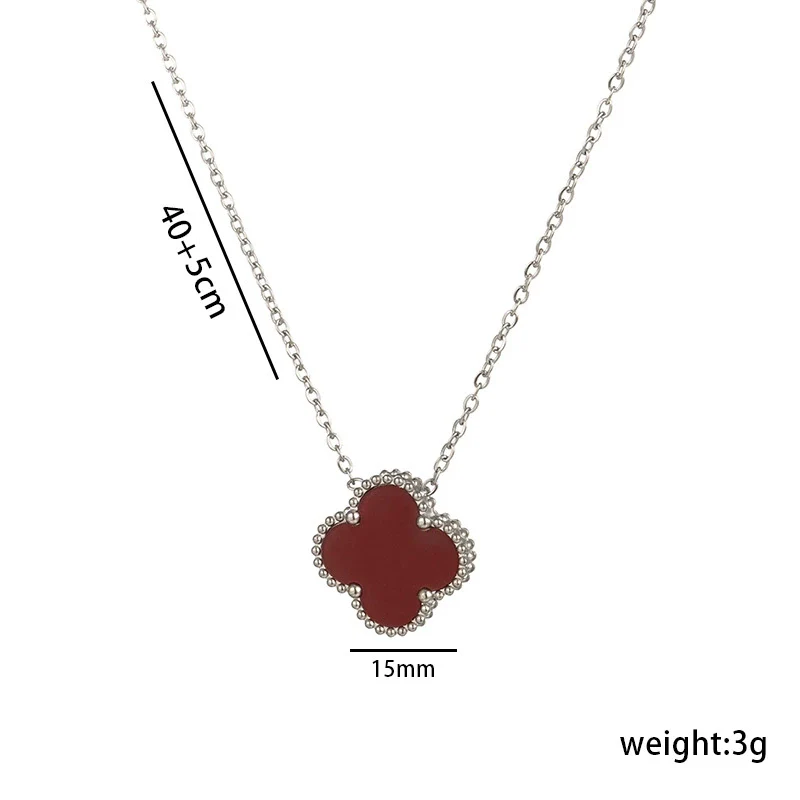 Women's Titanium Steel Geometric Doublesided Fourleaf Clover Necklace With O Word Chain Electroplated - Image 14