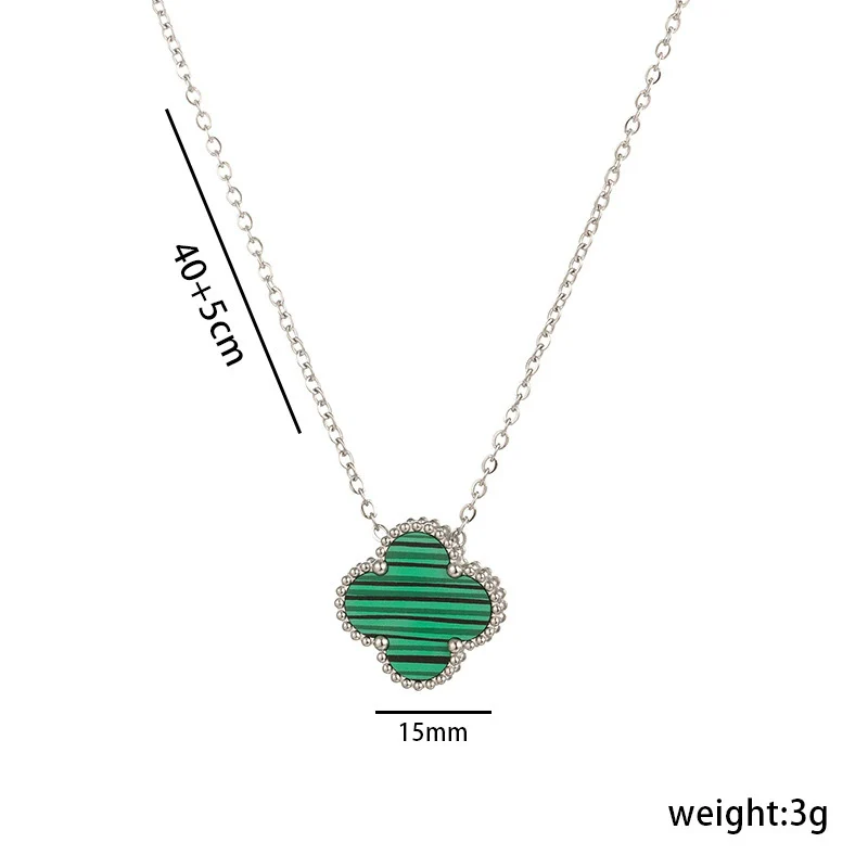 Women's Titanium Steel Geometric Doublesided Fourleaf Clover Necklace With O Word Chain Electroplated - Image 15