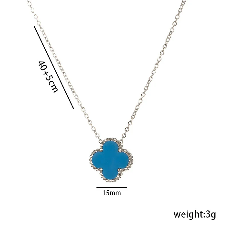Women's Titanium Steel Geometric Doublesided Fourleaf Clover Necklace With O Word Chain Electroplated - Image 16