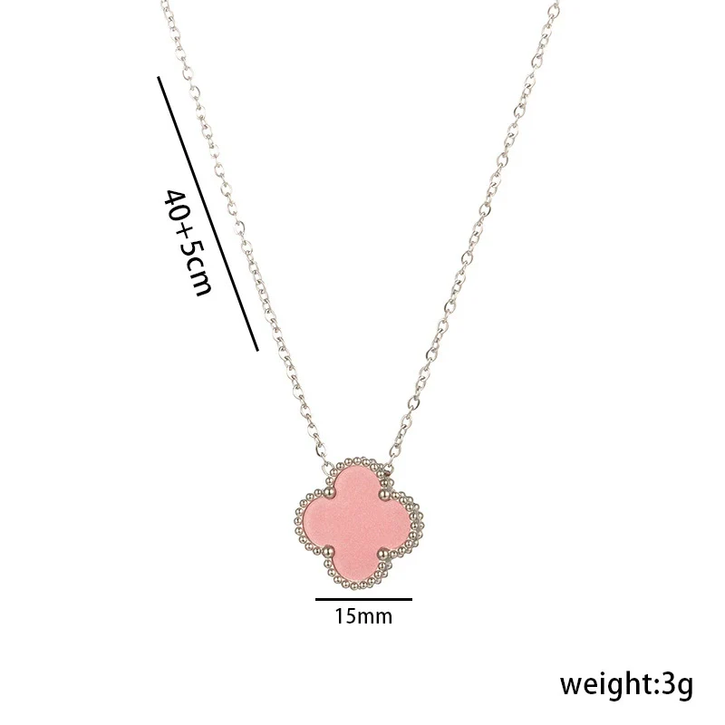 Women's Titanium Steel Geometric Doublesided Fourleaf Clover Necklace With O Word Chain Electroplated - Image 17